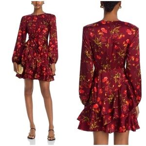 New Cinq a Sept Alice Floral Long Sleeve Mini Dress Rhubarb Sz 10